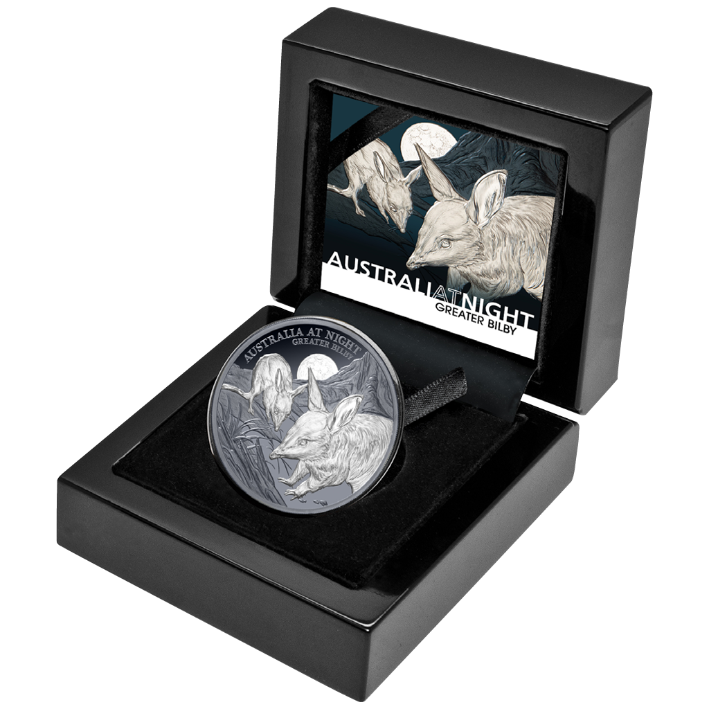 Australien bei Nacht - Kaninchennasenbeutler - 2026 - 1 oz Silbermünze Black Proof