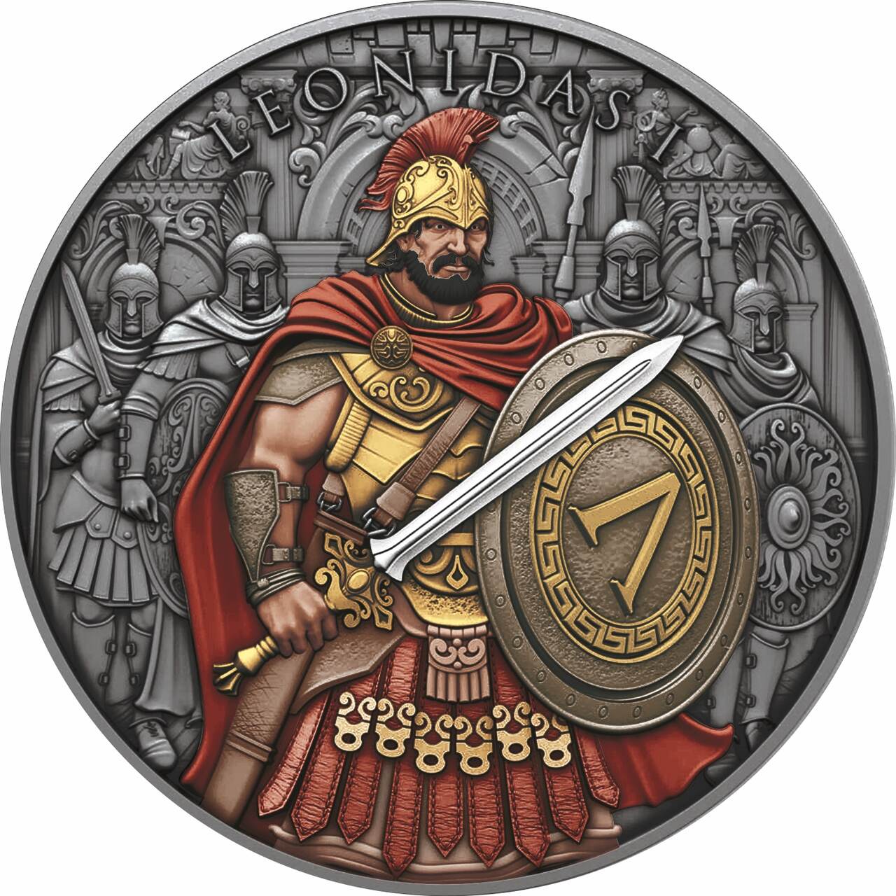 USA - Legendary Warriors -  Leonidas (10) -1 oz Silber Antik Finish Color