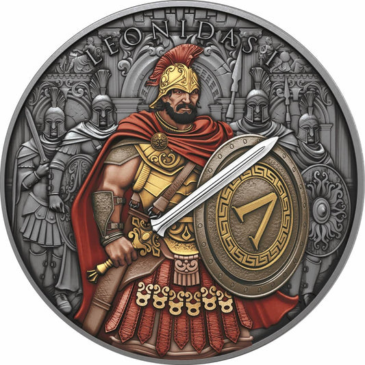 USA - Legendary Warriors -  Leonidas (10) -1 oz Silber Antik Finish Color