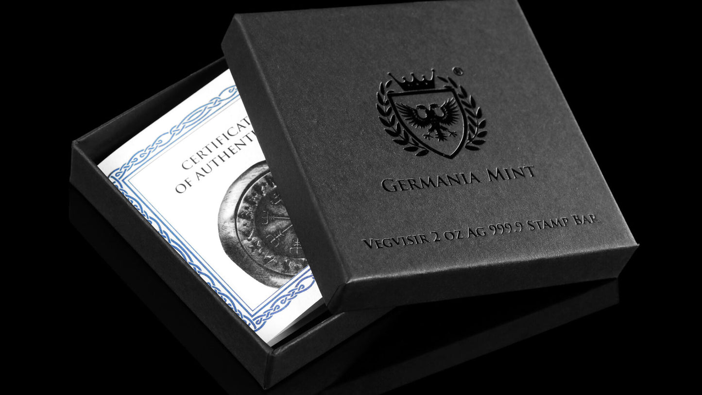 Germania Mint - Vegvisir 2026 - 2 oz Guss Silberbarren Antik UV