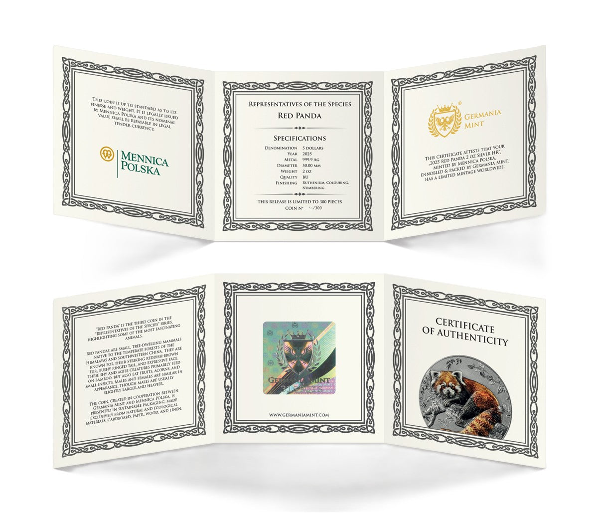 RED PANDA - #3. - Representatives of the Specie - Germania Mint 2 oz Silbermünze Ruthenium High Relief***