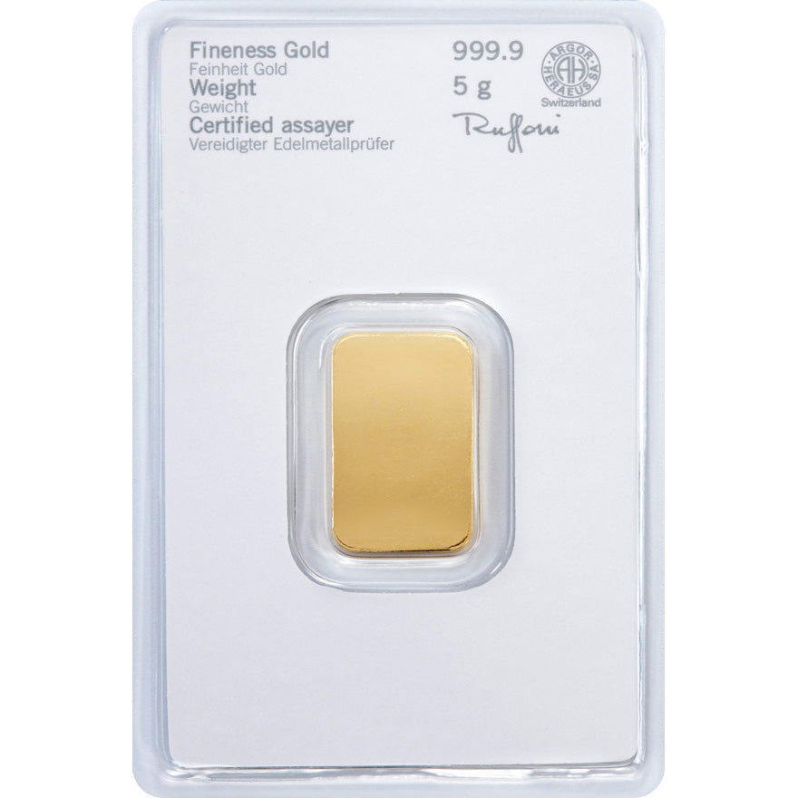 Goldbarren 5 Gramm Heraeus 999 Feingold im Blister mit Zertifkat**