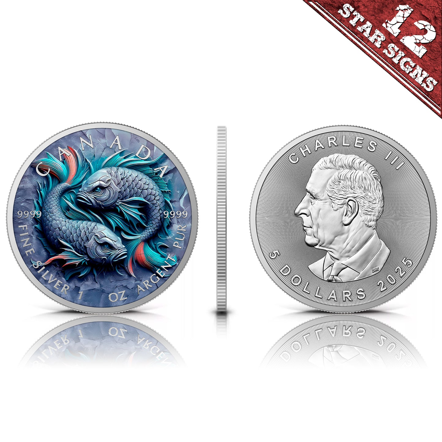 Canada 2025 - Stone Zodiac - Pisces - 1 oz Silbermünze Farbe***