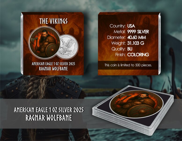 American Silver Eagle - The Vikings - Ragnar Wolfbane - 2025 - Color Farbe 1 oz Silbermünze