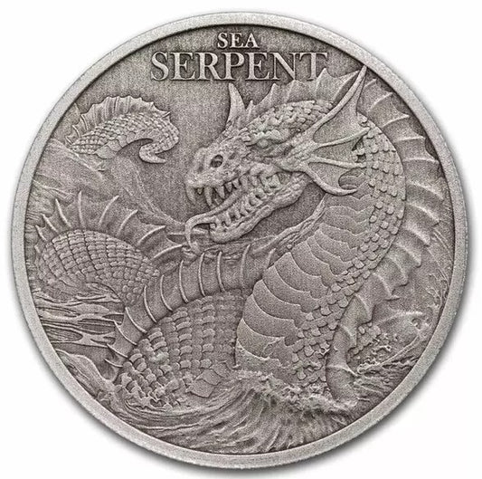 2024 1oz Niue $1 Mythical Creatures Sea Serpent Silbermünze Antik*