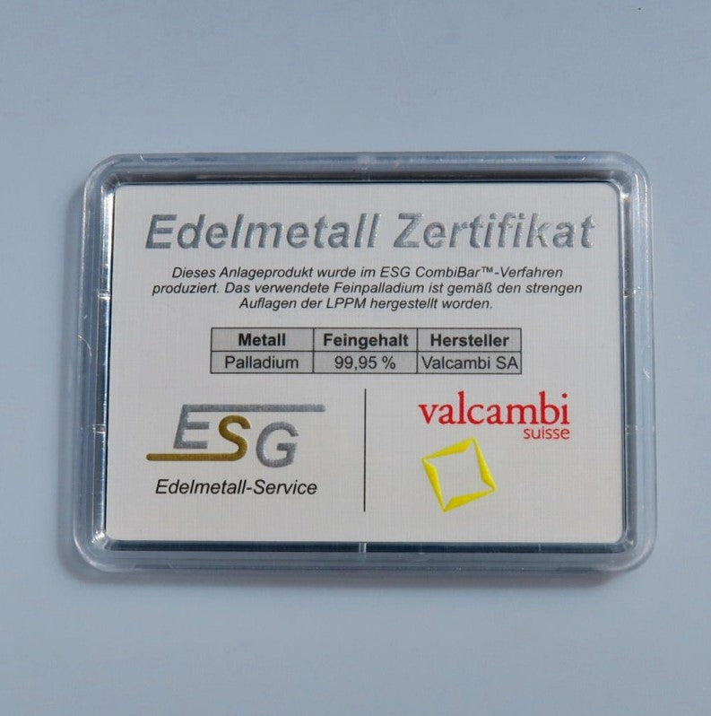Valcambi 1 Gramm Palladiumbarren Palladium Barren 999.9
