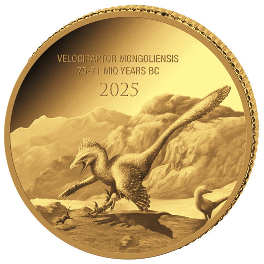 Prehistoric Life II - Velociraptor Mongoliensis 2025 – 0,5 Gramm Goldmünze PP Polierte Platte**