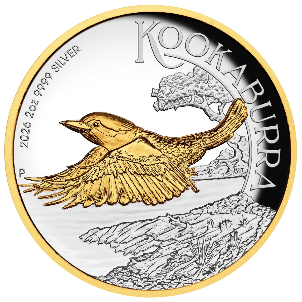 Kookaburra 2026 Gilded 2 oz Silbermünze Polierte Platte High Relief