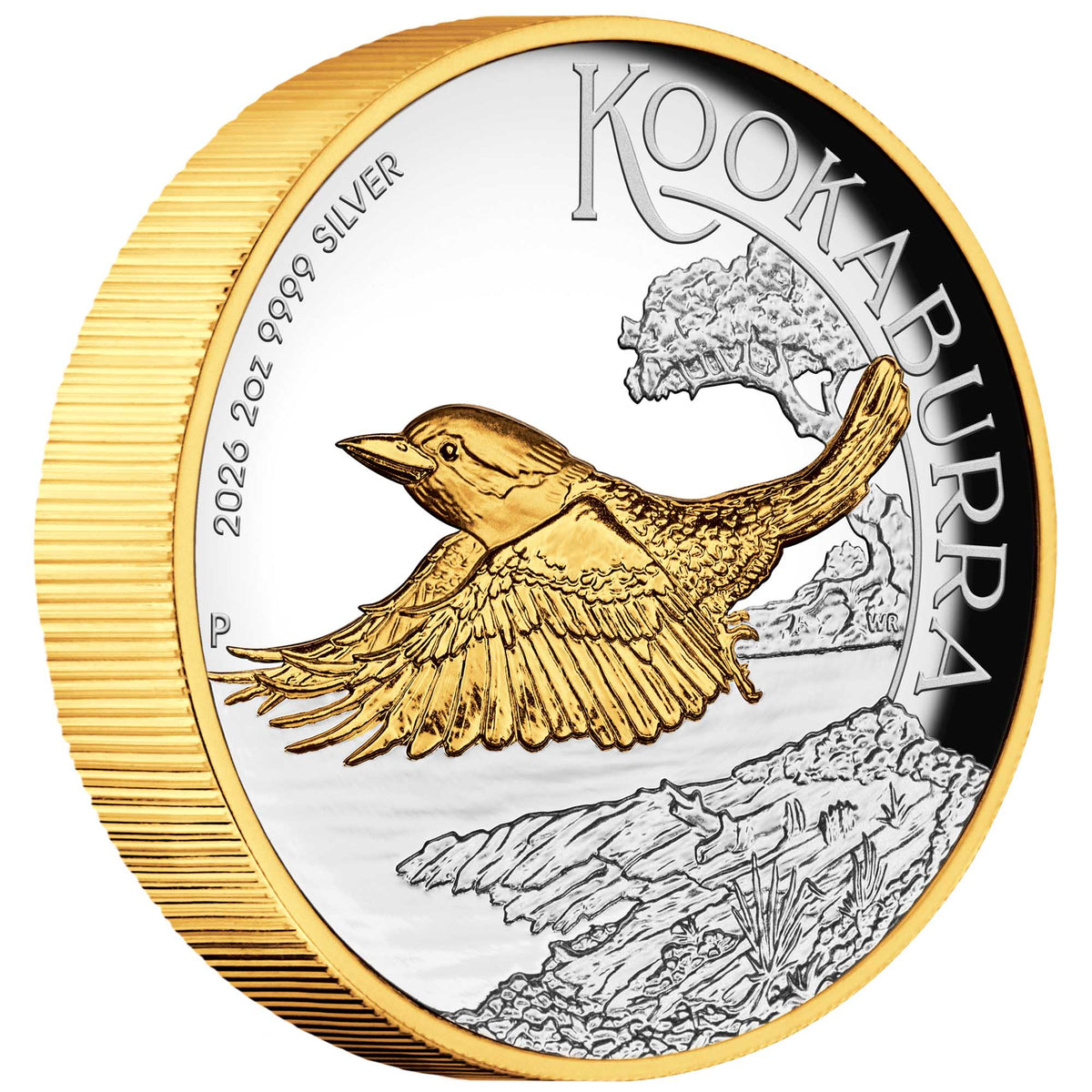 Kookaburra 2026 Gilded 2 oz Silbermünze Polierte Platte High Relief