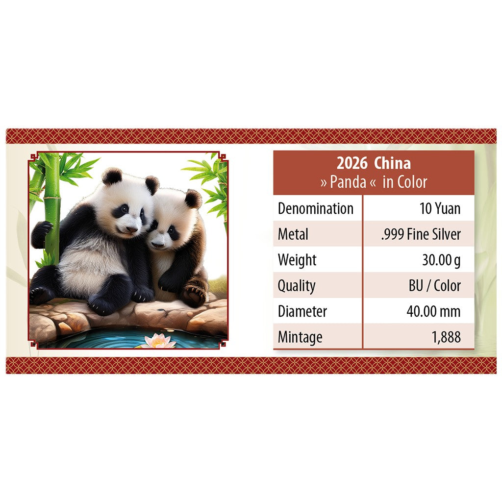 China Panda Farbe 2026 - 30 Gramm Silbermünze - 10 Yuan