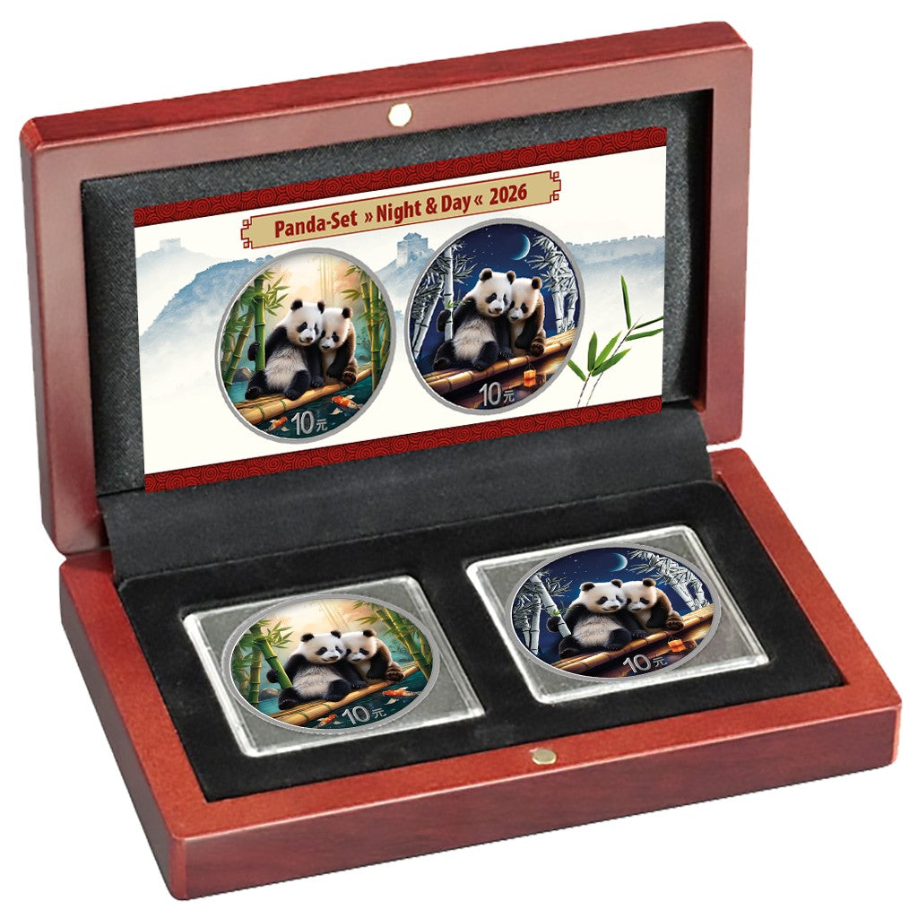 China Panda 2026 - 2 x 30 Gramm - Night and Day Farbe - Nacht und Tag Set - Silbermünze - 2 x 10 Yuan***