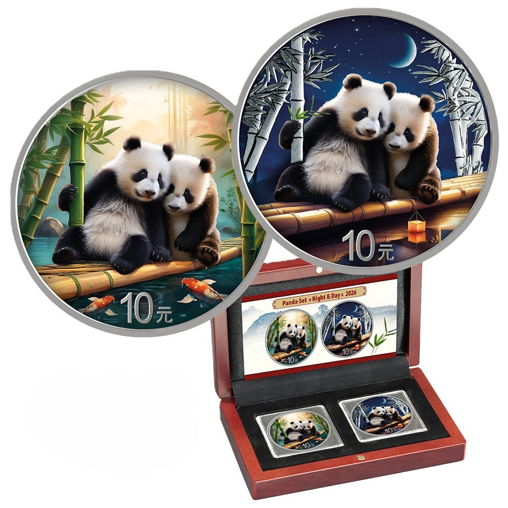 China Panda 2026 - 2 x 30 Gramm - Night and Day Farbe - Nacht und Tag Set - Silbermünze - 2 x 10 Yuan***