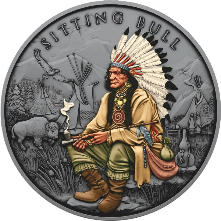 USA - Legendary Warriors -  Sitting Bull (11) - 1 oz Silber Antik Finish Color Farbe