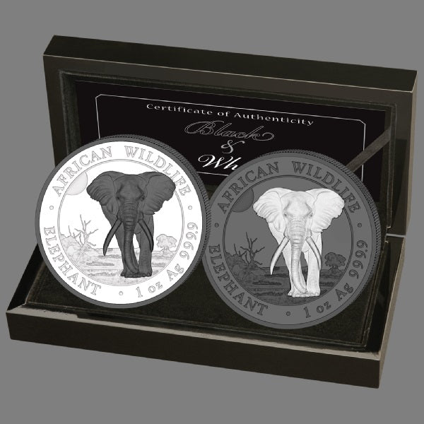 Somalia Elefant 2025 Black & White Set 2 x 1 oz Silbermünze