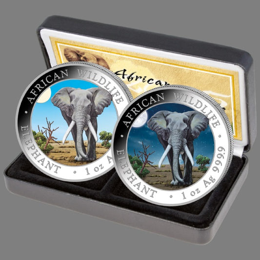 Somalia Elefant 2025 Day & Night Set 2 x 1 oz Silbermünze