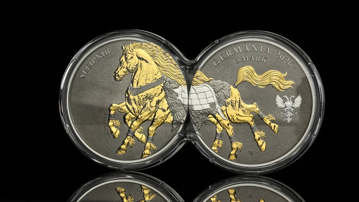 Germania Mint - Germania Beasts - Sleipnir GEMINUS 2026 - 2 x 1 oz Silbermünze Ruthenium Gilded