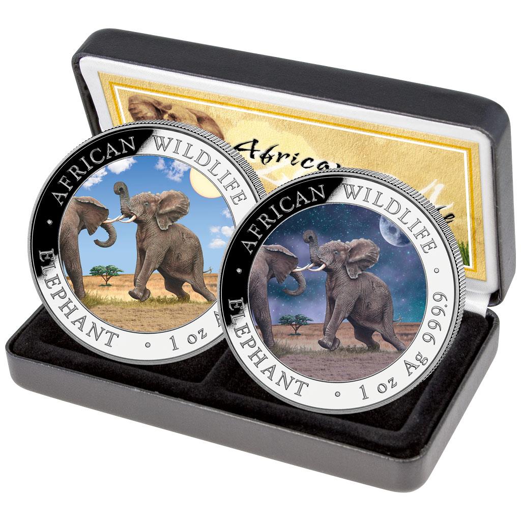 Somalia Elefant 2024 Day & Night Set 2 x 1 oz Silbermünze