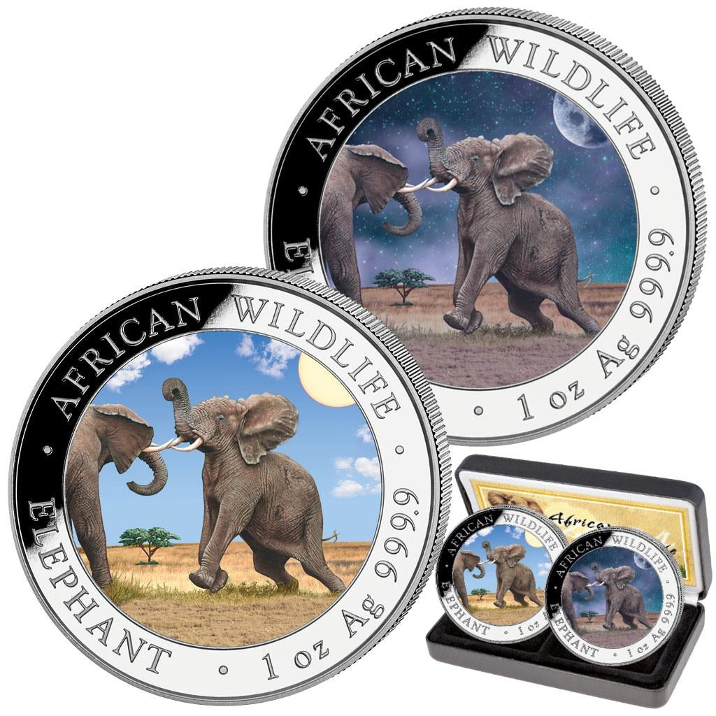 Somalia Elefant 2024 Day & Night Set 2 x 1 oz Silbermünze