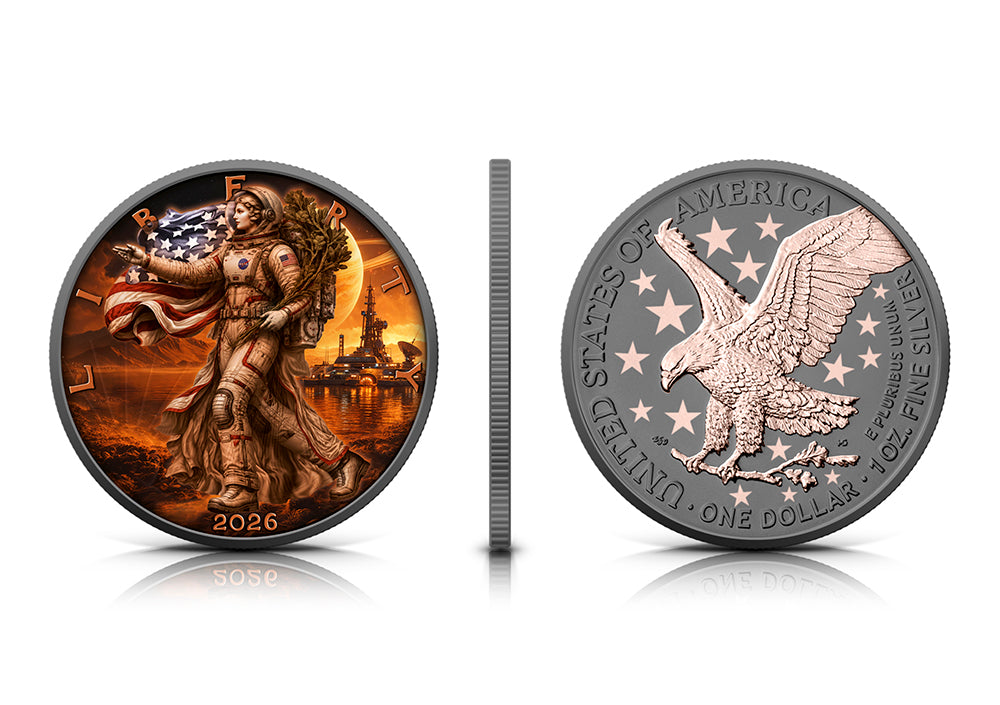 American Eagle 2026 - The Conquest of Mars - 1 oz Silbermünze Ruthenium, Roségold, Farbe