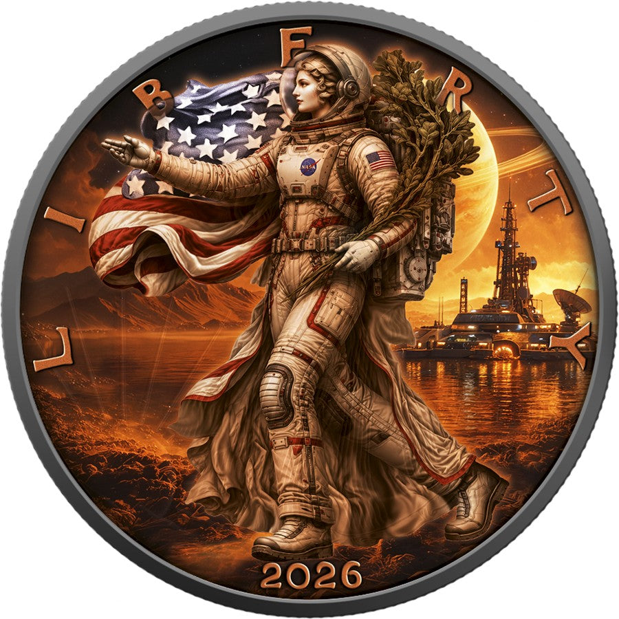 American Eagle 2026 - The Conquest of Mars - 1 oz Silbermünze Ruthenium, Roségold, Farbe