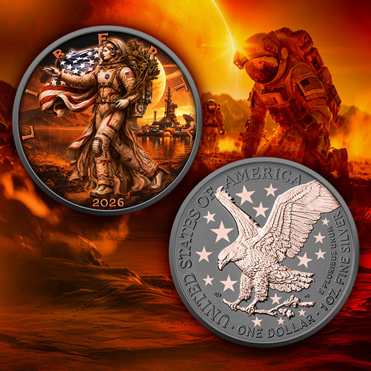 American Eagle 2026 - The Conquest of Mars - 1 oz Silbermünze Ruthenium, Roségold, Farbe