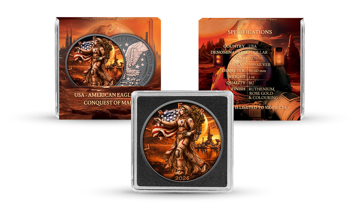 American Eagle 2026 - The Conquest of Mars - 1 oz Silbermünze Ruthenium, Roségold, Farbe