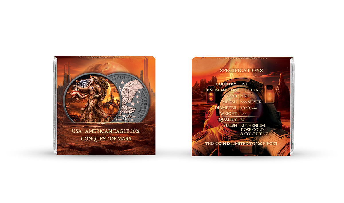 American Eagle 2026 - The Conquest of Mars - 1 oz Silbermünze Ruthenium, Roségold, Farbe