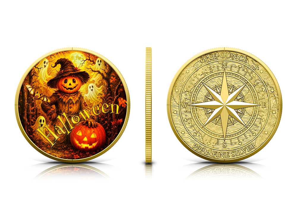 Halloween - 1 oz Silbermedaille Gilded - Farbe