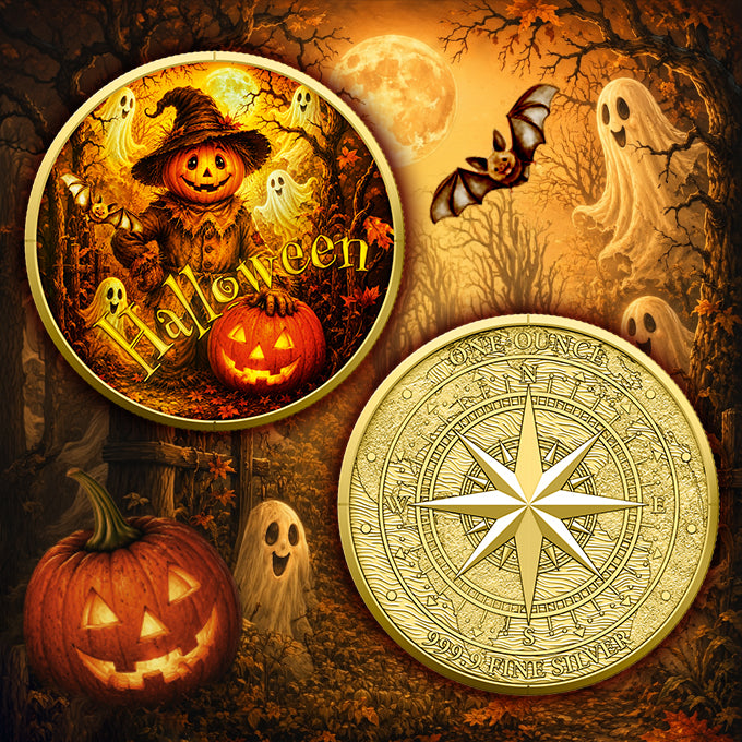 Halloween - 1 oz Silbermedaille Gilded - Farbe