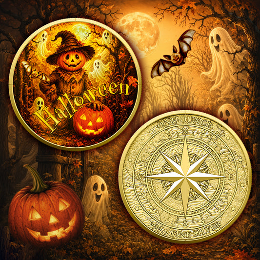 Halloween - 1 oz Silbermedaille Gilded - Farbe
