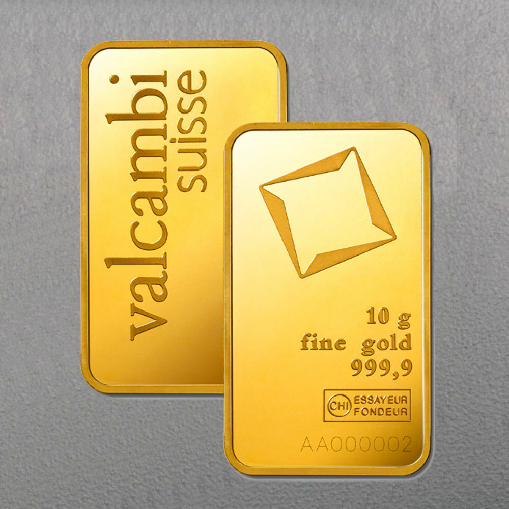 Goldbarren 10 Gramm Valcambi Suisse Gold 999 im Blister**