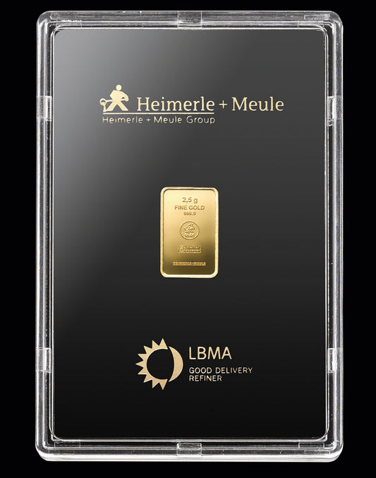Goldbarren 2,5 Gramm Heimerle & Meule 999.9 Feingold Gold mit Box**