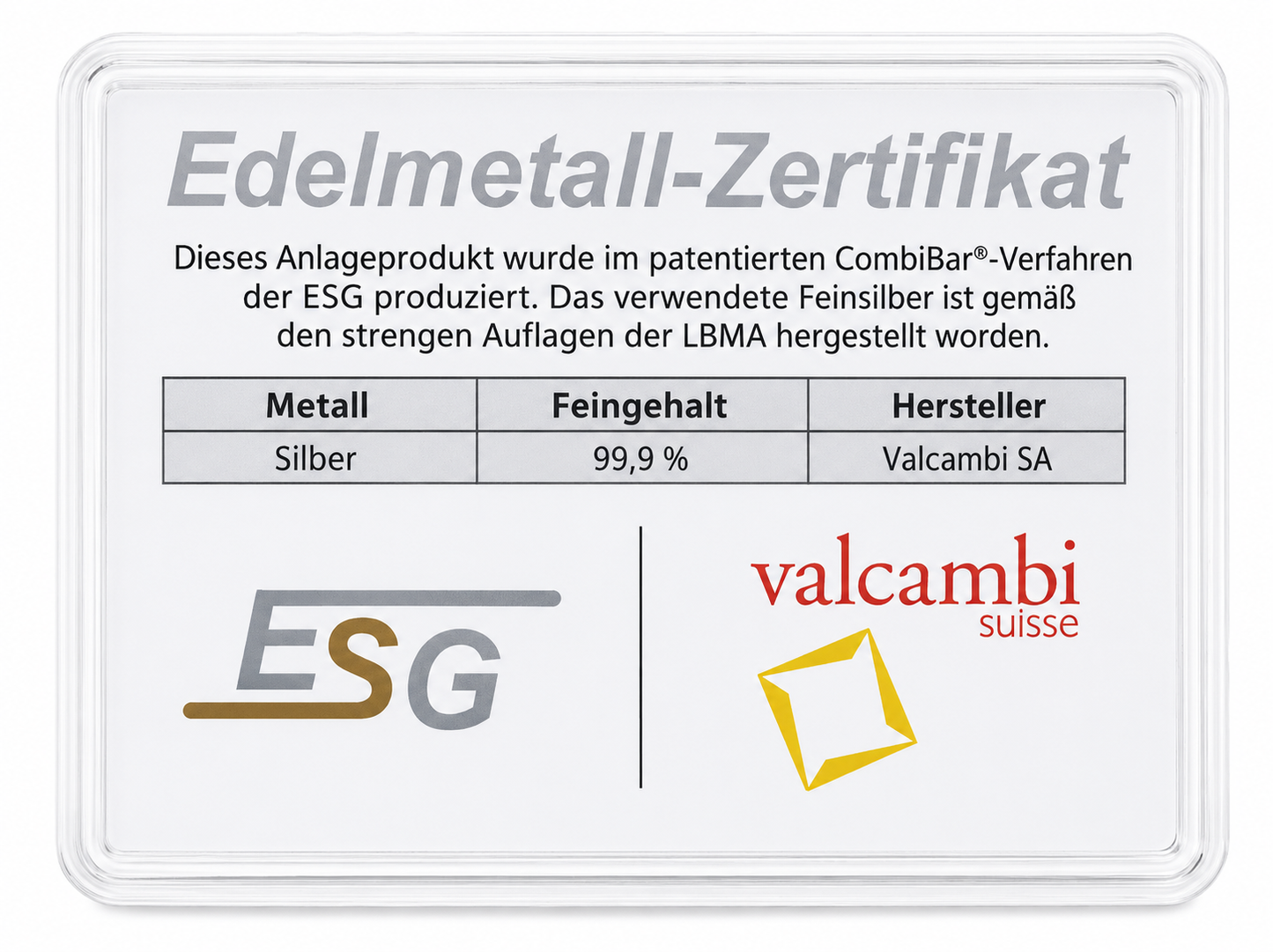 Silbertafel Valcambi "CombiBar" 50 x 1 Gramm Silberbarren Tafelbarren