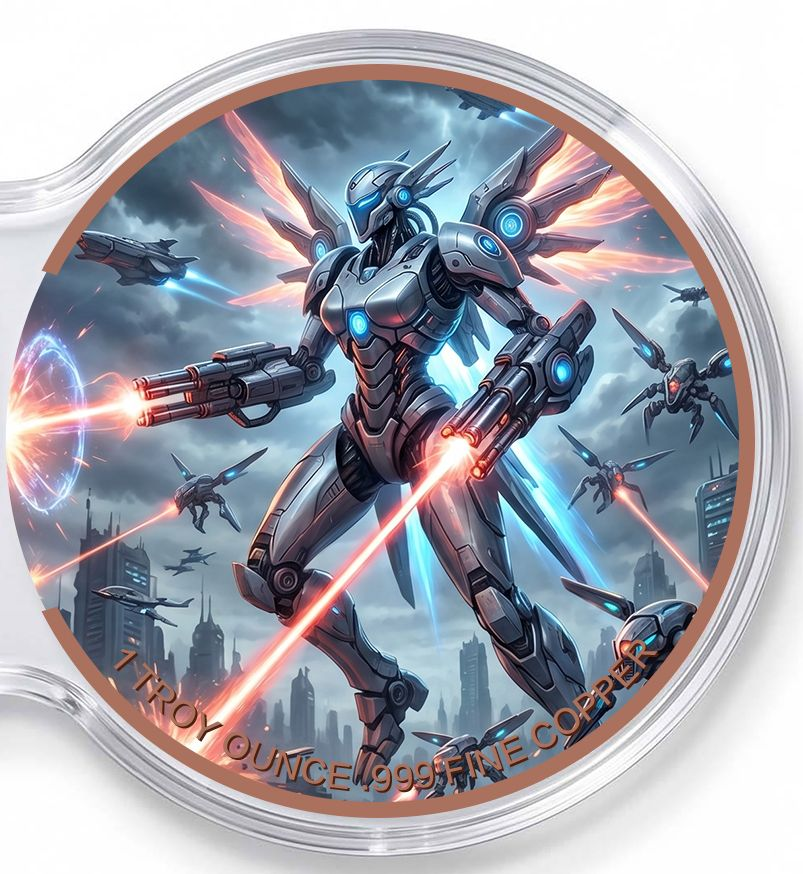 Kupfermedaille 2 x 1 oz Doppelkapsel - Fantasy - Mutanten-Kreatur vs. Kampfroboter