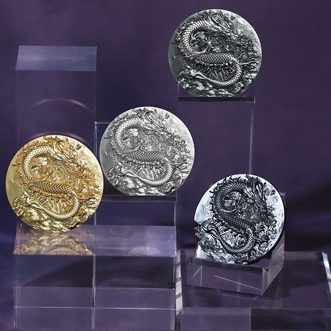 Chad 2024 9 Dragons 36 x 5oz UHR Silbermünzen Set Proof, Antik, Gilded, Black Plated, Seriennummer 050