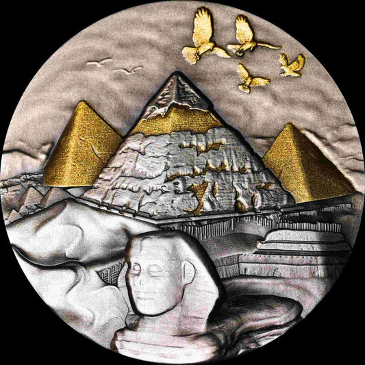Chad Pyramid of Giza 2024 HR Antik Gilded 2oz Silbermünze*
