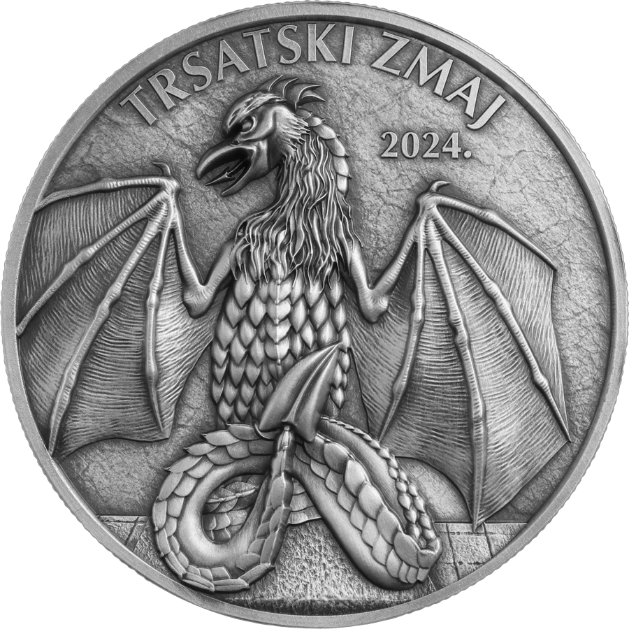 Trsat Dragon Germania Mint 2 oz Silbermünze BU Antique Finish