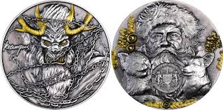 Gabon Krampus & Santa Claus 2025 3oz Silbermünze HR Antik