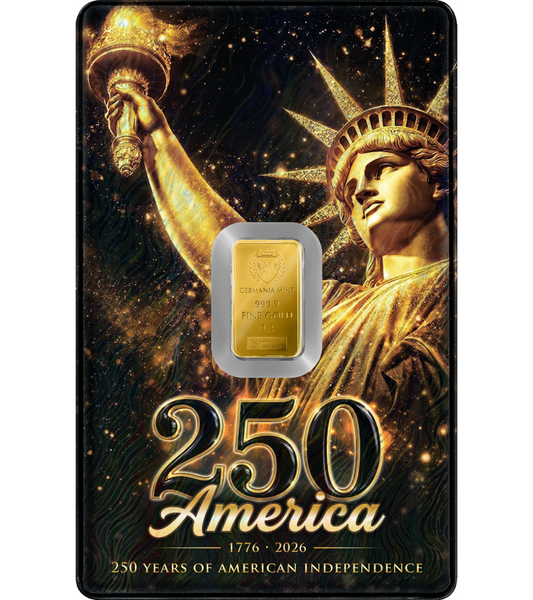 Germania Mint - Gold Minted Bar - American Independence - 1 Gramm Goldbarren im Safepack**