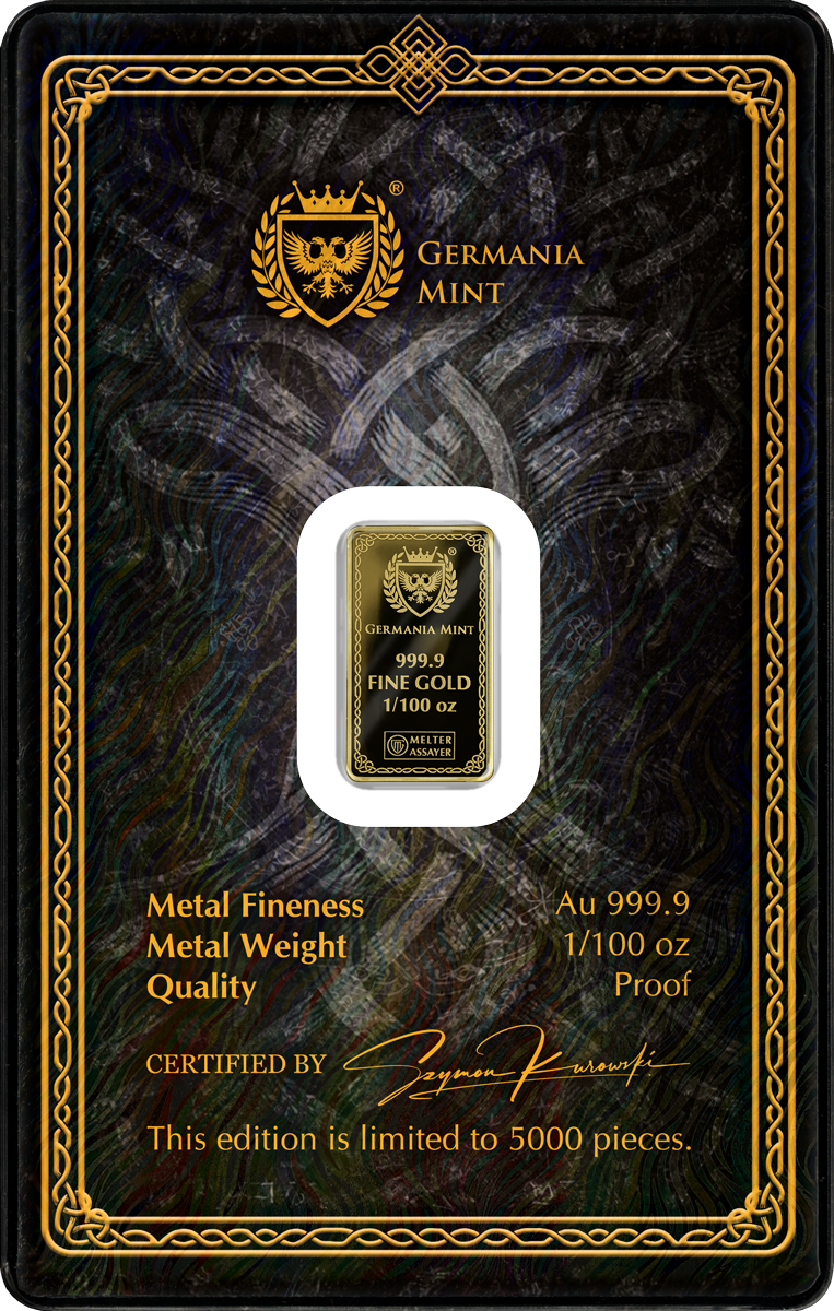 Germania Mint - Gods of Germania - Odin - 1/100 oz Goldbarren im Safepack**
