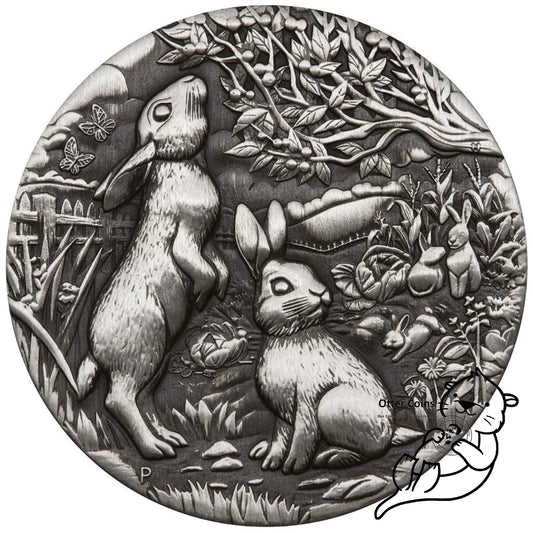 Lunar III Hase 2 oz Silbermünze Antik Finish 2023*