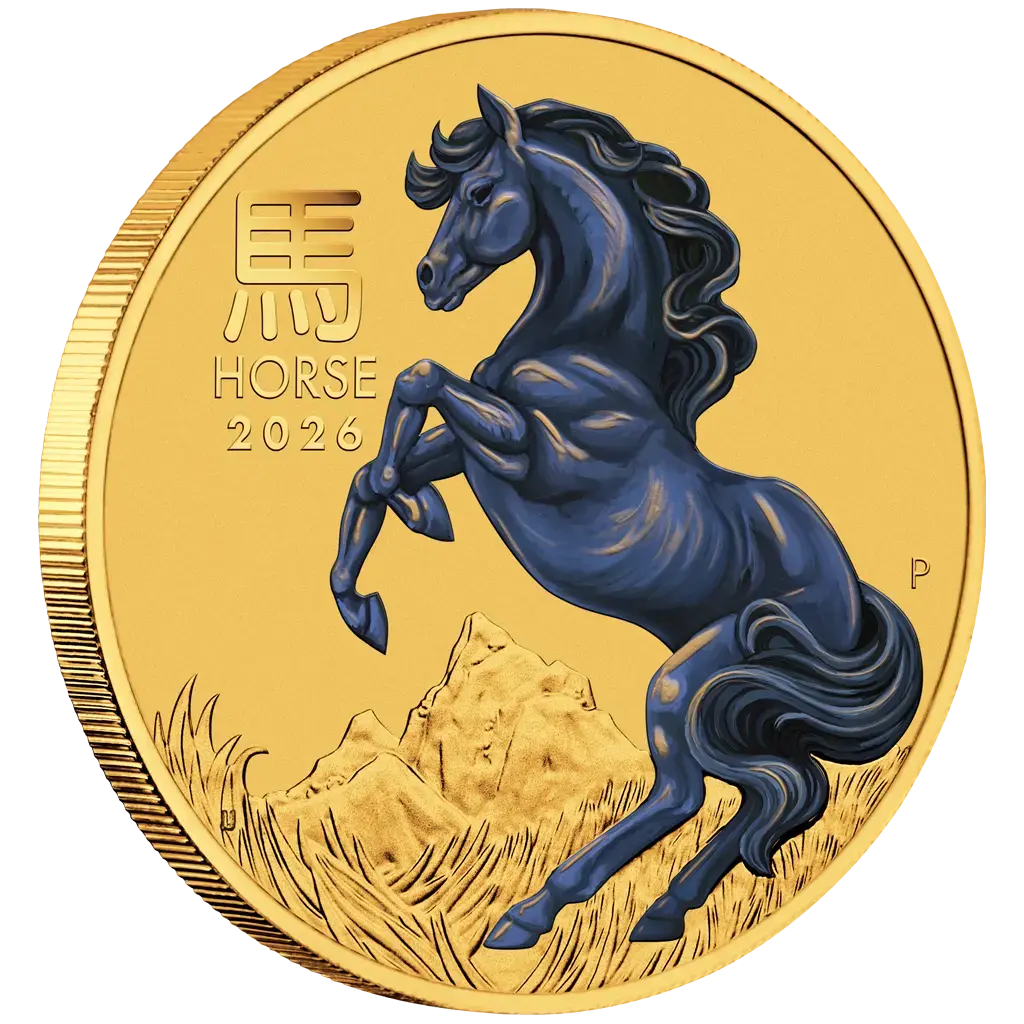 Lunar III Jahr des Pferdes Pferd 2026 1/10 oz Farbe Goldmünze PM**