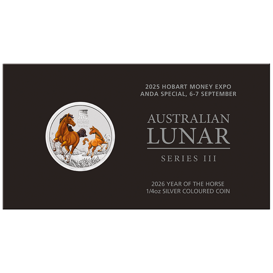 Lunar III Jahr des Pferdes - Hobart Coin Show Special - 2026 1/4 oz Silbermünze Farbe ***