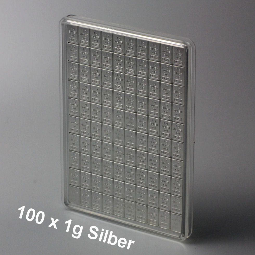 Silbertafel Valcambi "CombiBar" 100 x 1 Gramm Silberbarren Tafelbarren