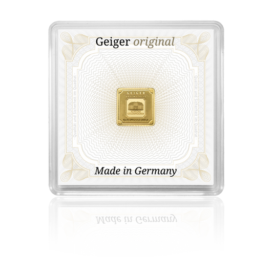Goldbarren 1 Gramm Geiger Schloss Güldengossa 999.9 Gold quadratisch mit Zertifikat in Kapsel**