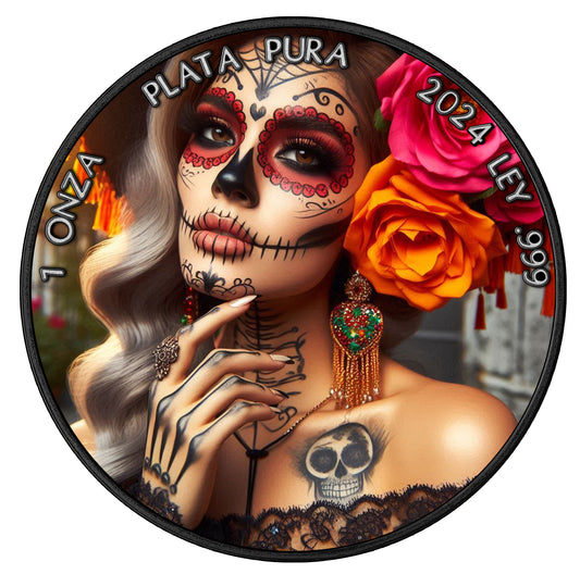 La Calavera II - Mexico Libertad 2024 - 1 oz Silbermünze Ruthenium - Farbe