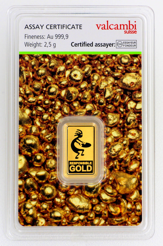 Goldbarren 2,5 Gramm Valcambi Auropelli 999 im Blister mit Zertifkat Responsible-Gold**
