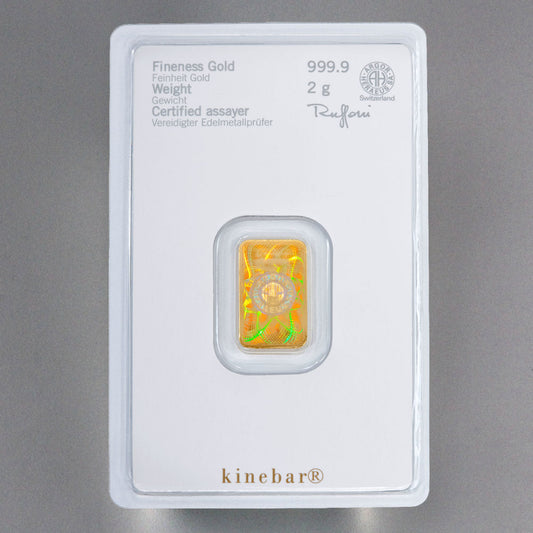 Goldbarren Kinebar 2 Gramm Heraeus 999 Feingold im Blister mit Zertifkat**
