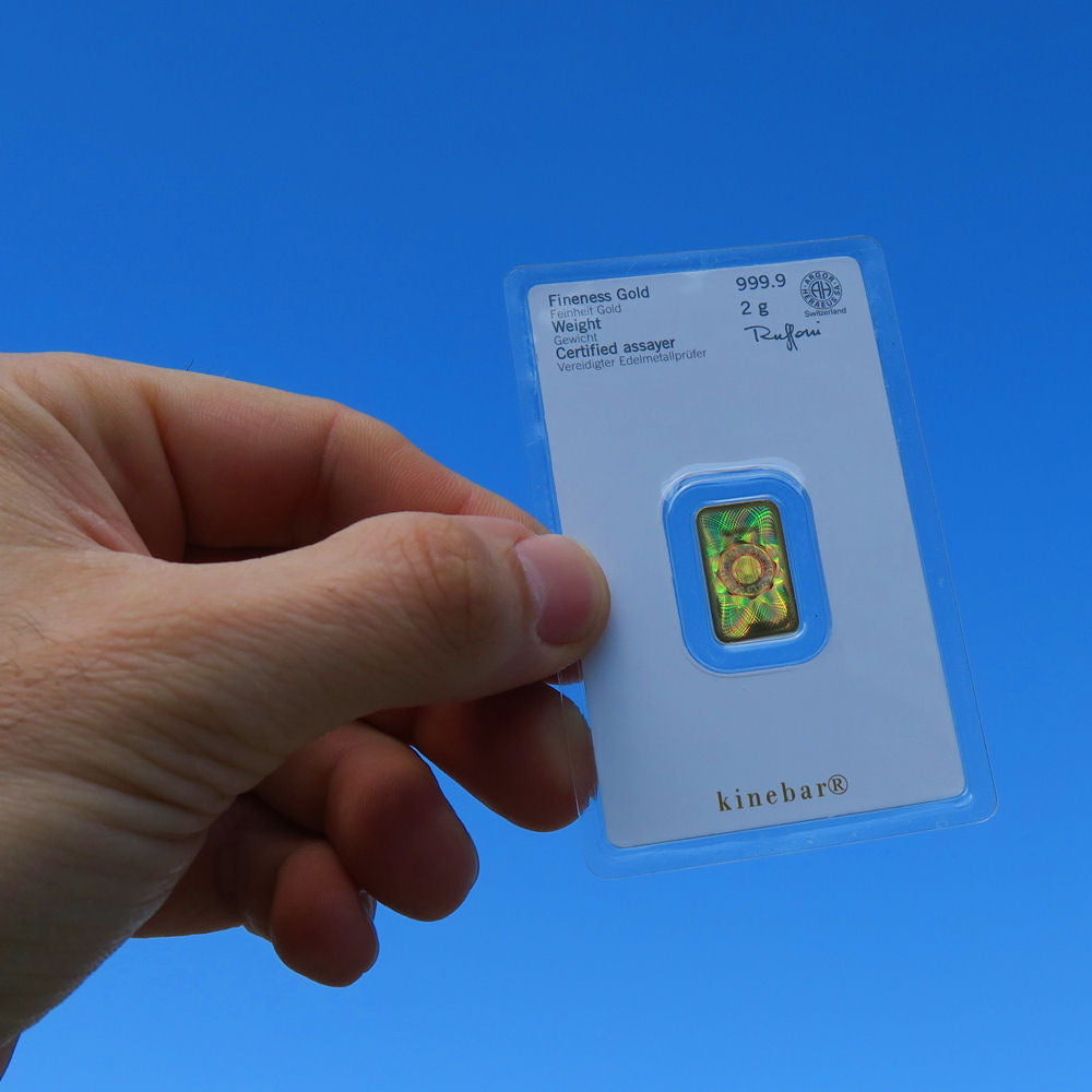 Goldbarren Kinebar 2 Gramm Heraeus 999 Feingold im Blister mit Zertifkat**