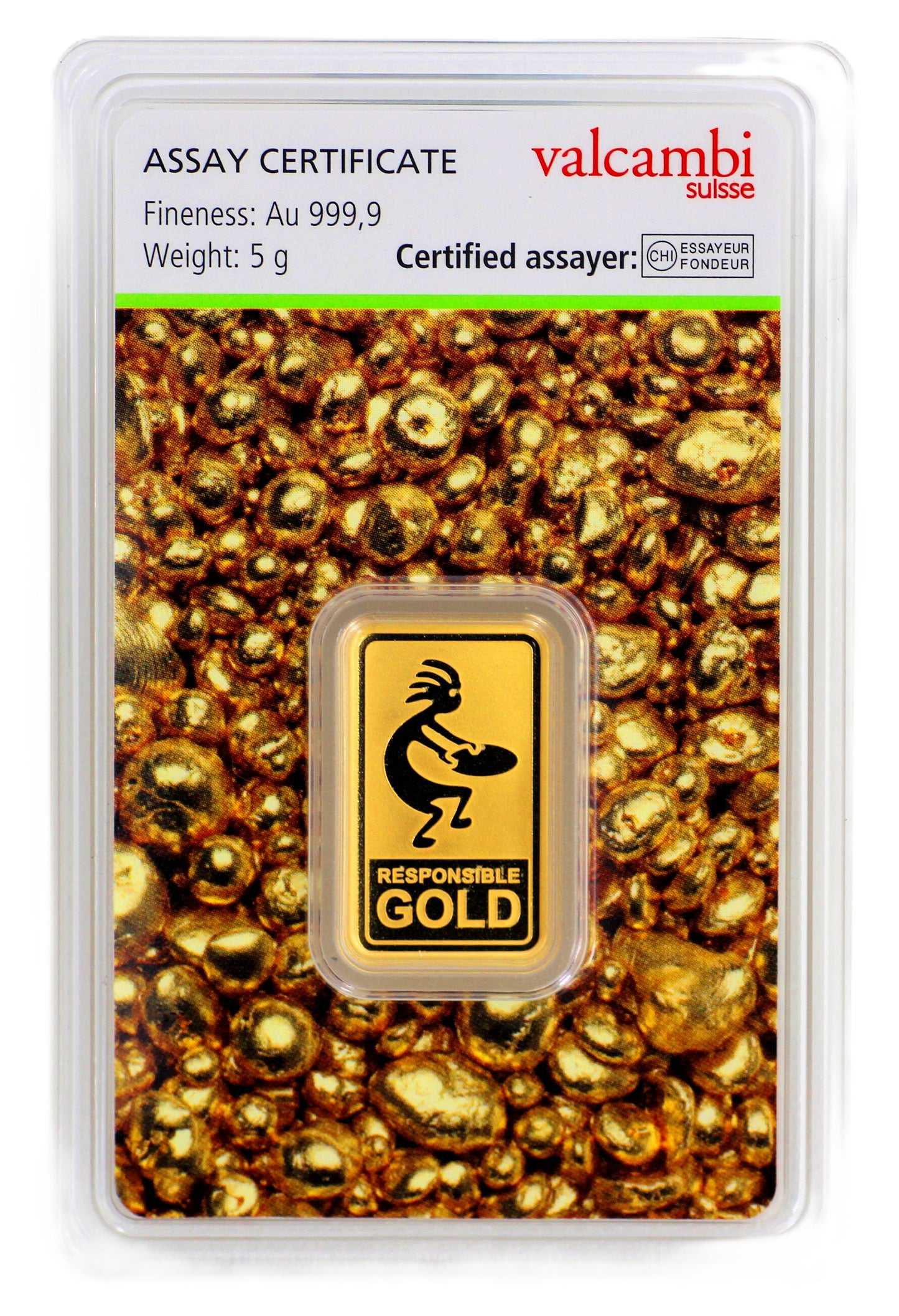 Goldbarren 5 Gramm Valcambi Auropelli 999 im Blister mit Zertifkat Responsible-Gold**